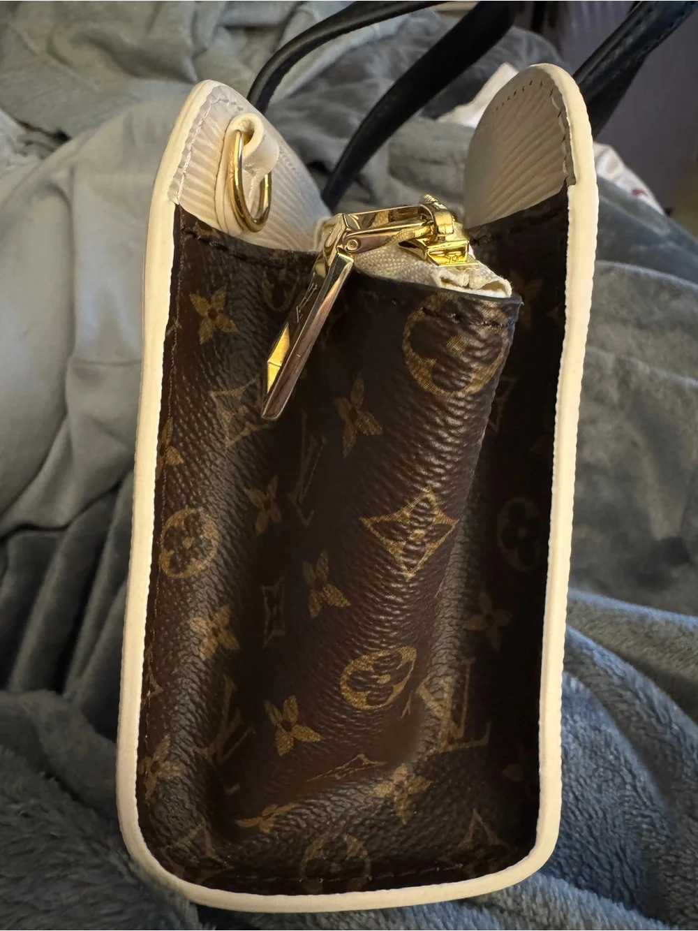 Louis Vuitton White and Black Epi 'Varenne' Leather Satchel with Gold Hardware